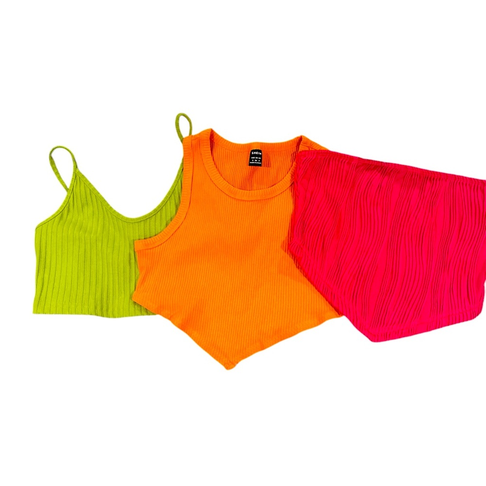 Cropped top orange, lime and pink cropped tops.  Size small